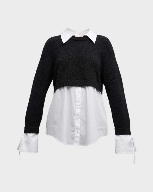 Nelida Long-Sleeve Collared Combo Knit Top